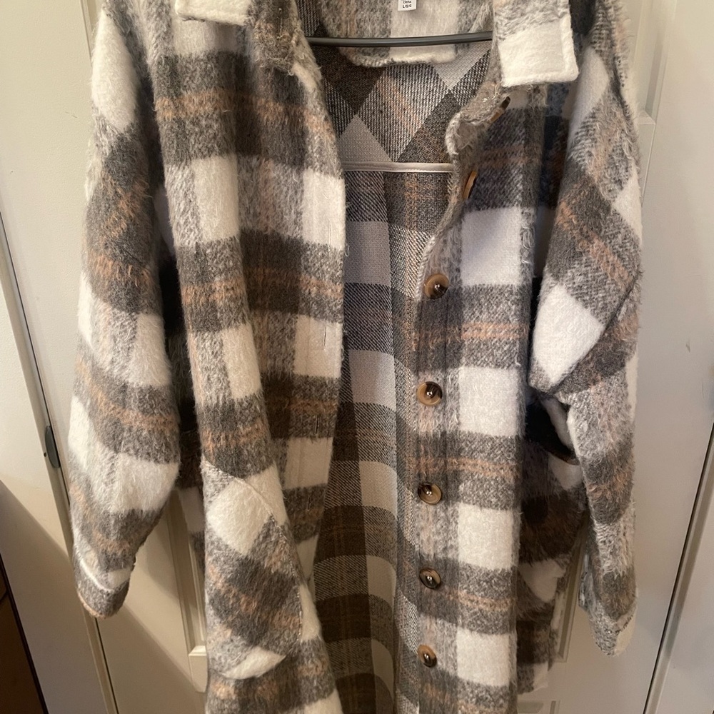 Plaid Women's Jacket - Gray and Cream